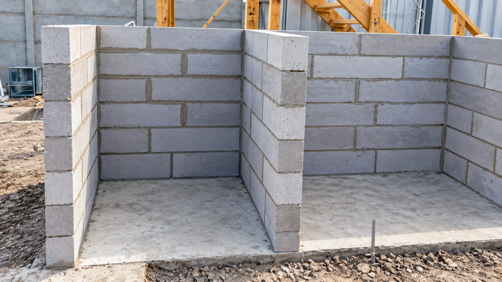 Construcción de caseta de gases: muros de bloque de hormigón