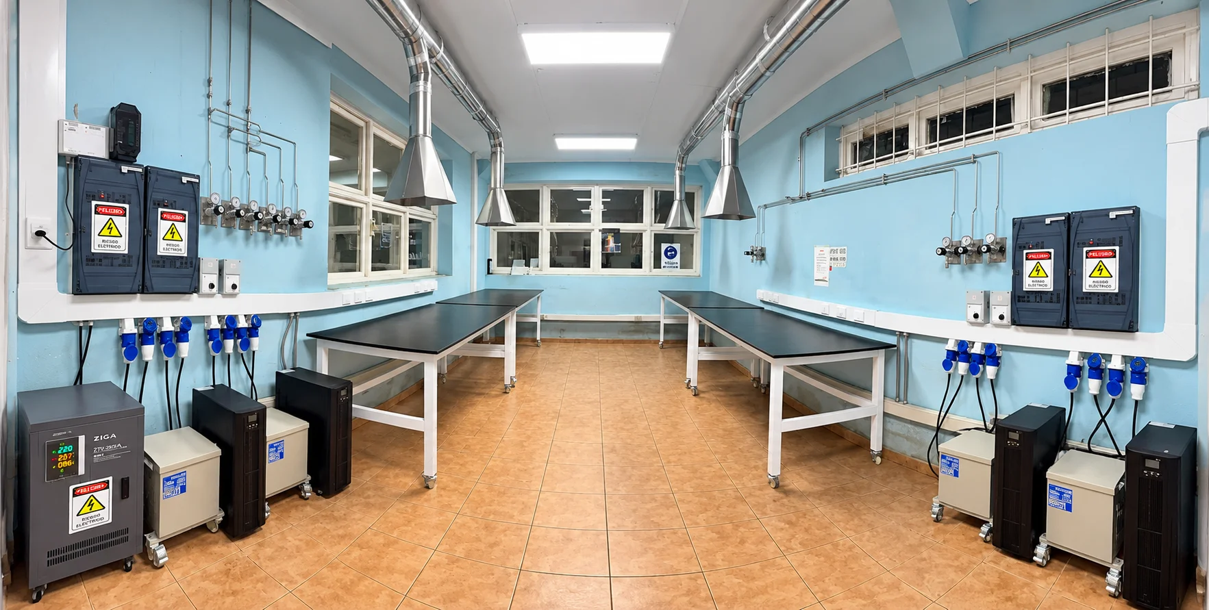 Laboratorio equipado con campanas canopy, redes de gases, UPS y transformadores de aislación
