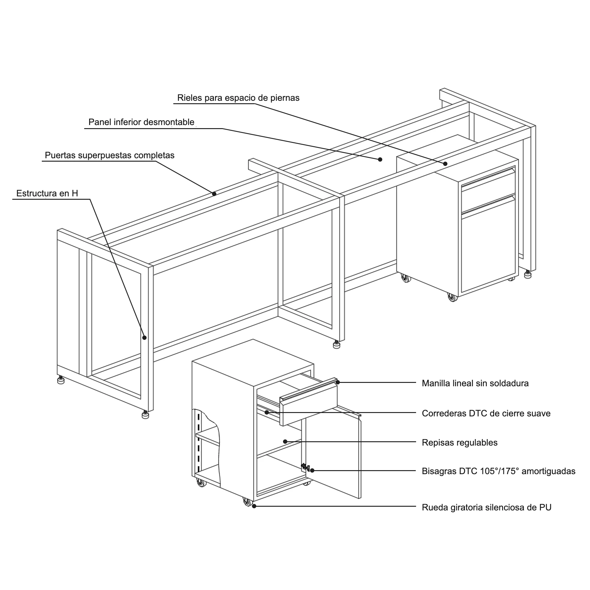 Plano de estructura del banco de laboratorio modular