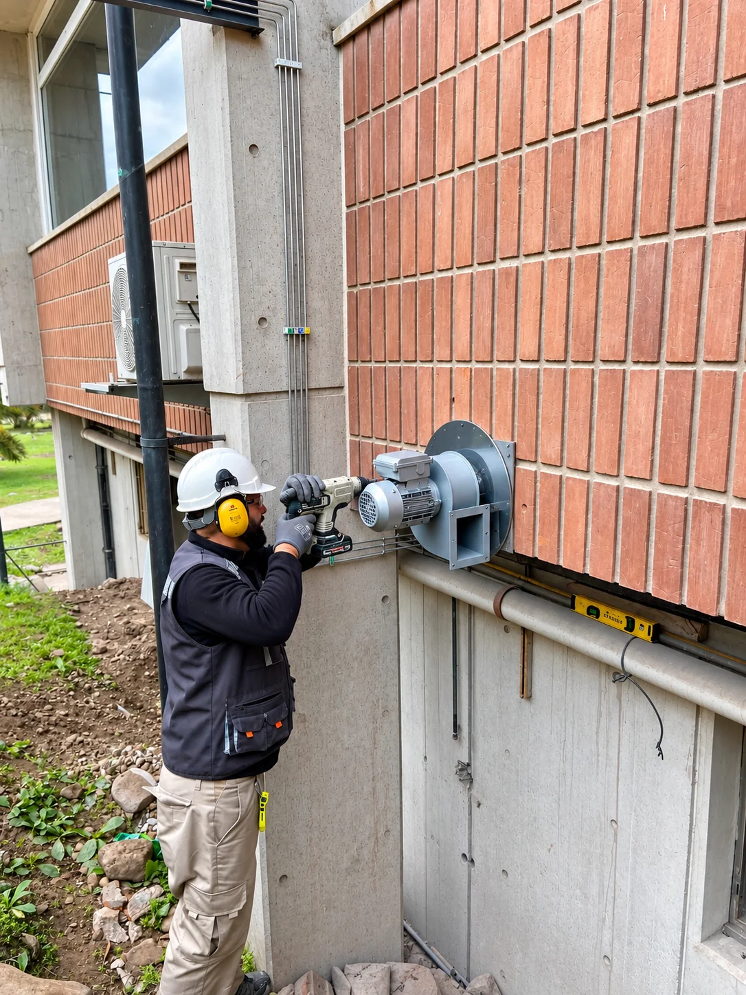 Extracción de gases: Montaje de ventilador en fachada